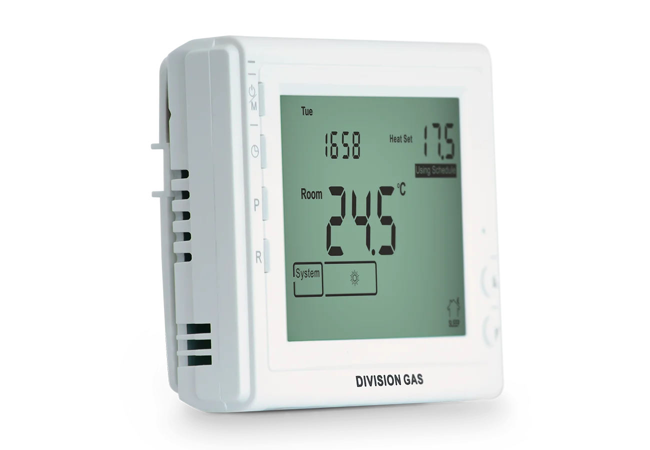 Programmable room thermostat DG909 RF left wall view