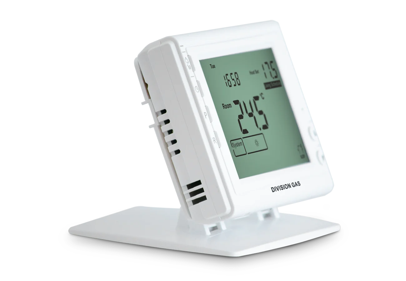 Programmable room thermostat dg909rf left view stand