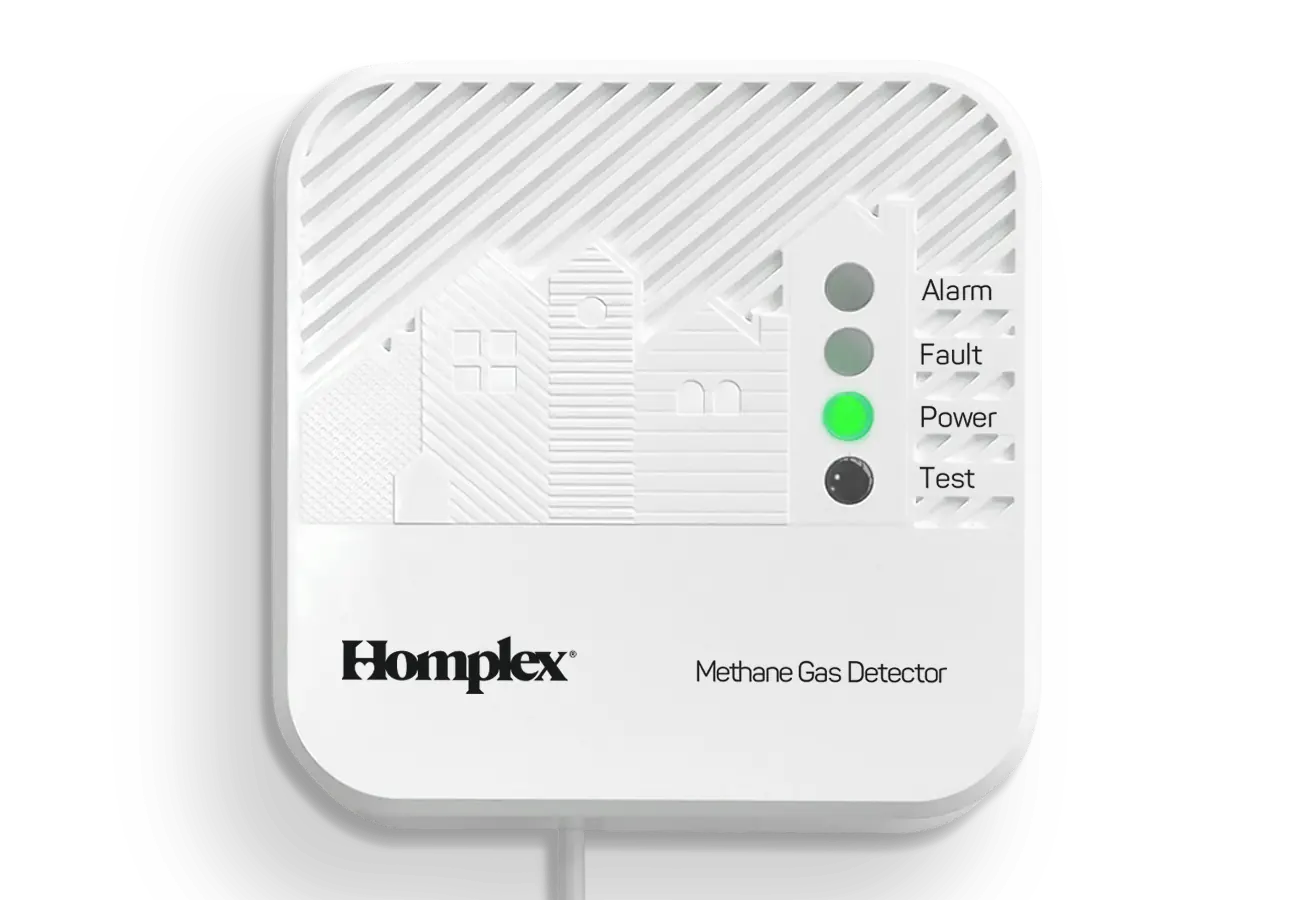 Homplex HD100 PRO methane gas detector, front view with power LED on