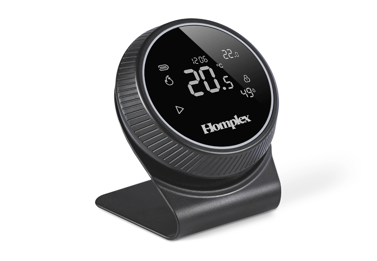 Thermostat Homplex NX1 black edition with stand left side view