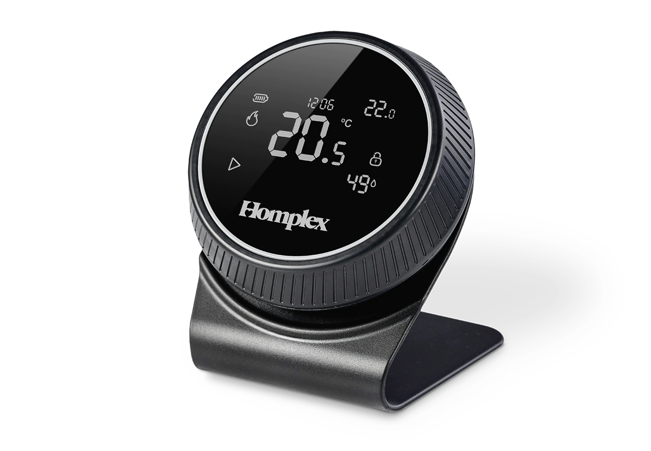 Thermostat Homplex NX1 black edition with stand right side view