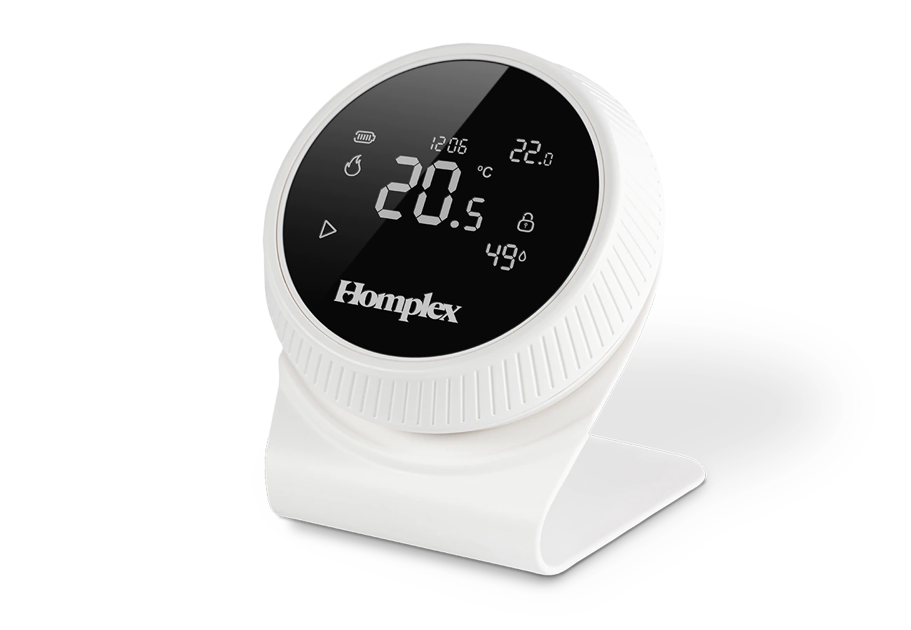 Termostat Homplex NX1 cream white cu stand vedere din lateral dreapta