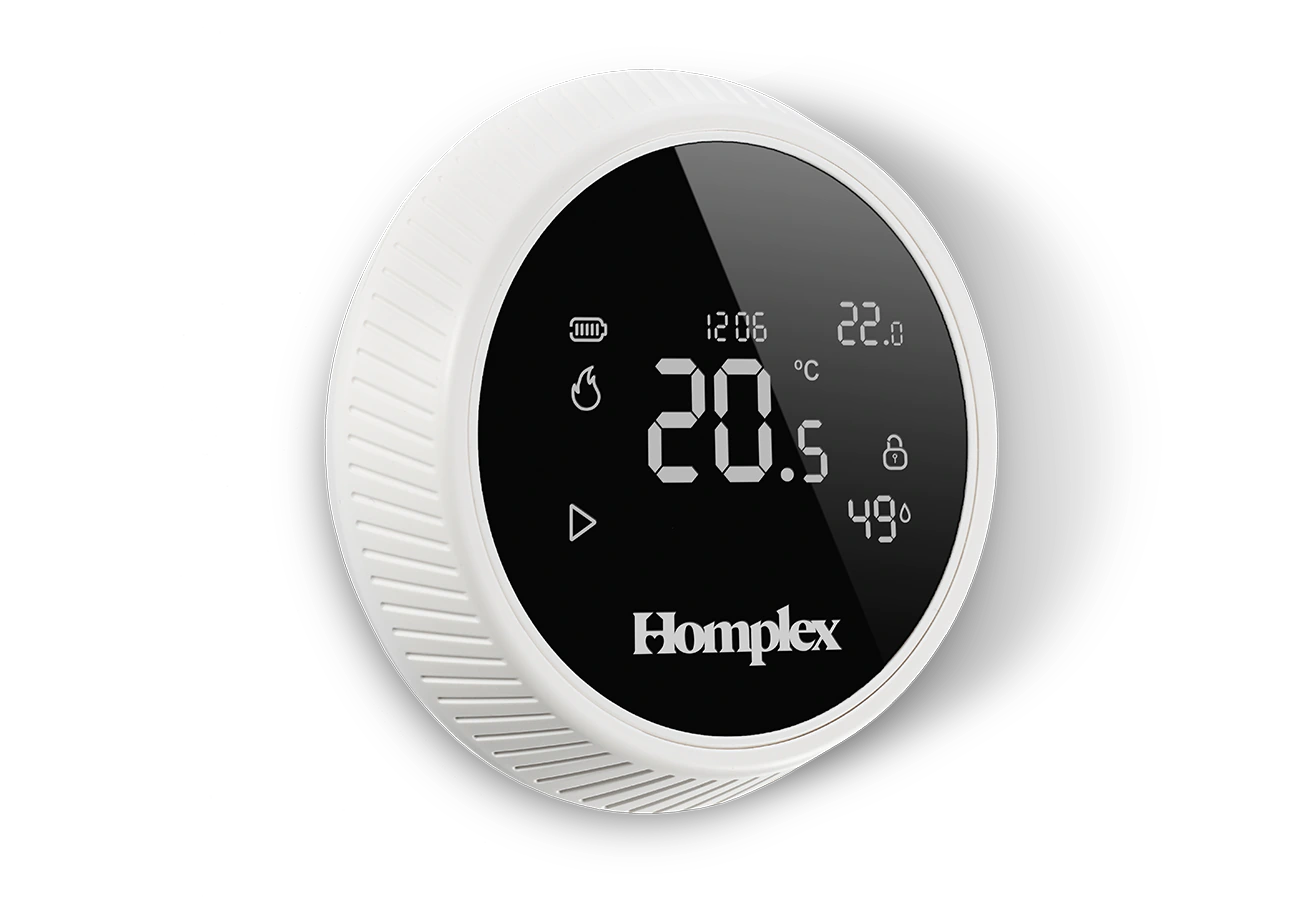 Thermostat Homplex NX1 cream white with stand left side view