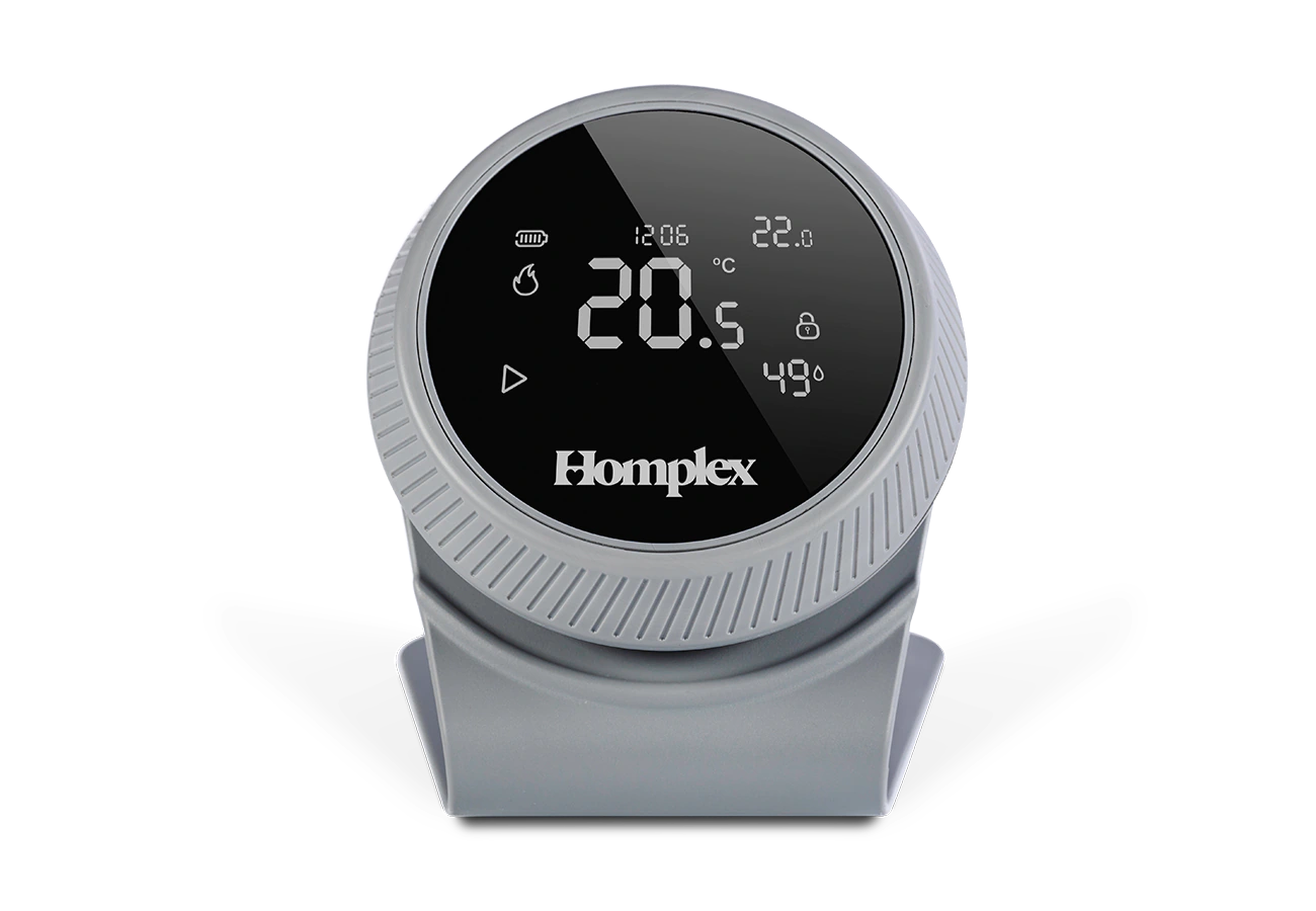 Thermostat Homplex NX1 graphite gray with stand front view